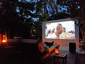 romantic open air cinema with popcorn